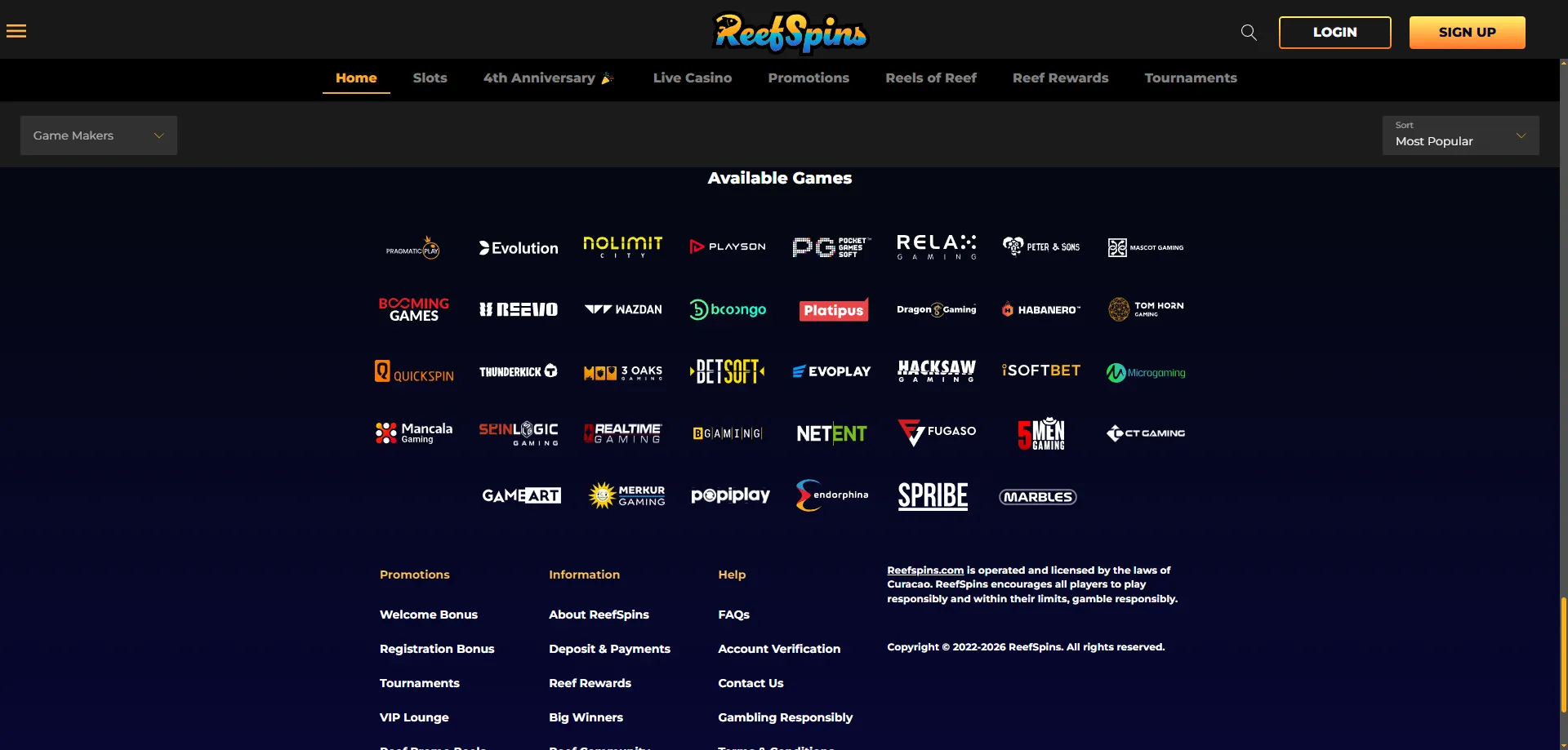ReefSpins Casino mobile browser gaming on smartphone and tablet