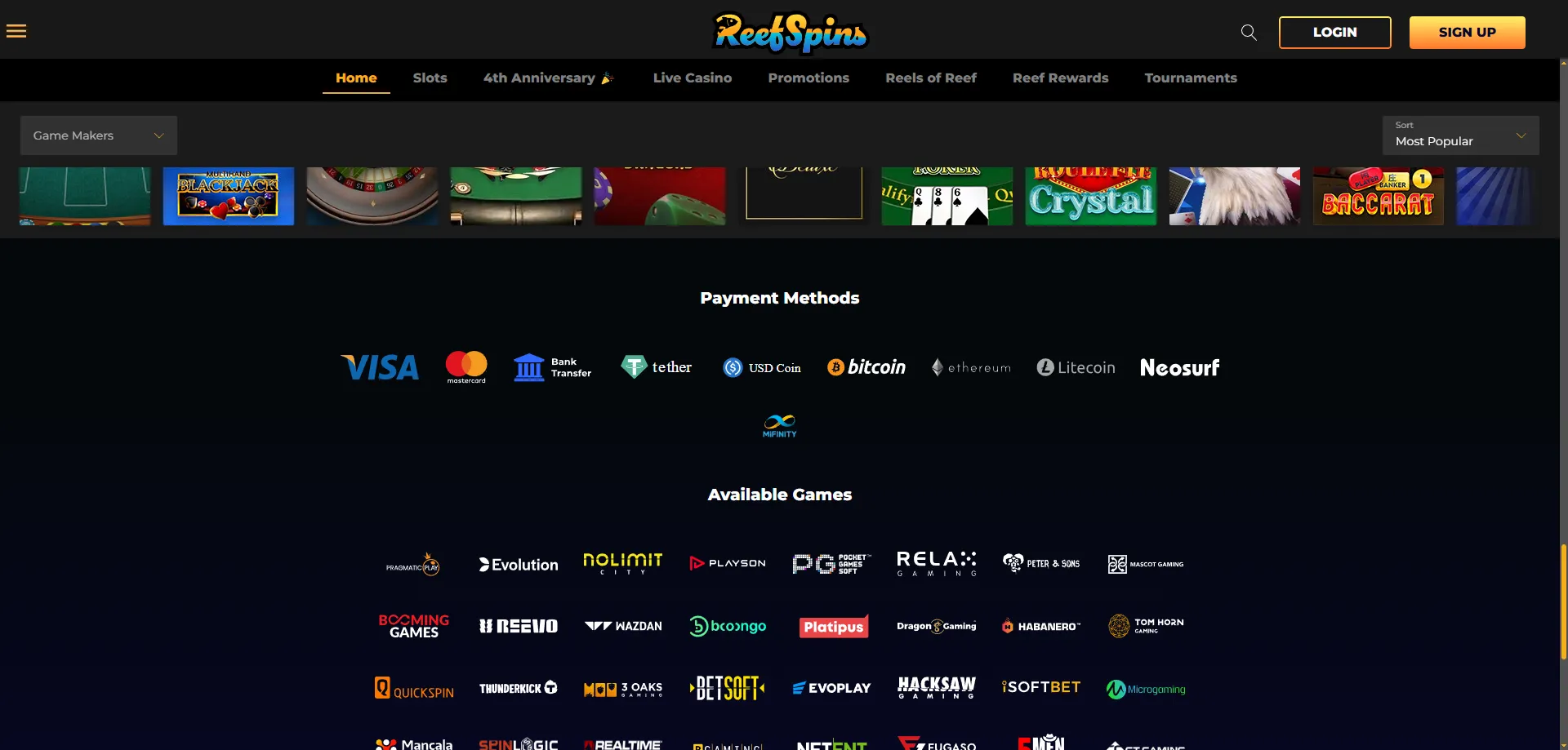 ReefSpins Casino secure deposit and withdrawal payment methods