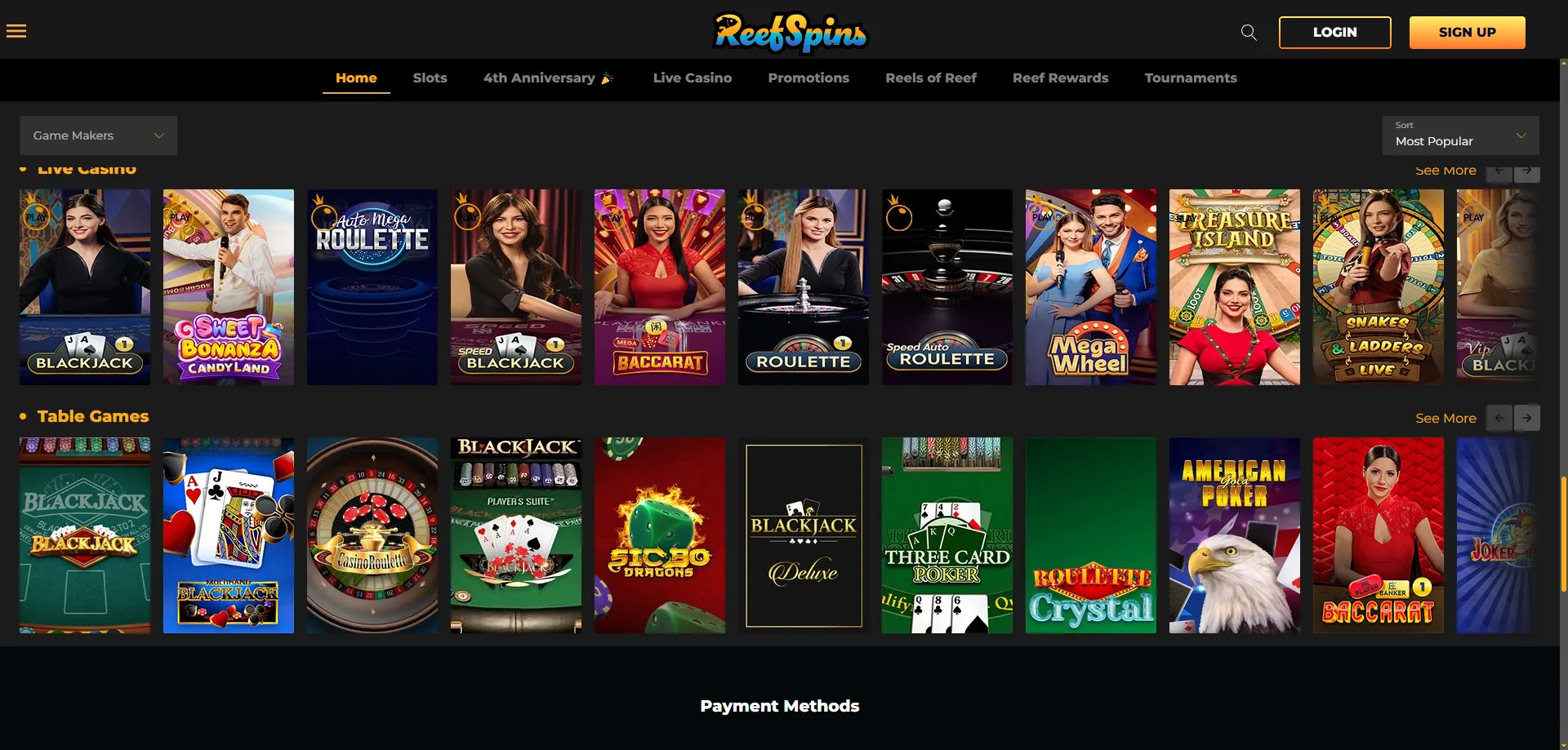 ReefSpins Casino live dealer games — roulette, blackjack, baccarat